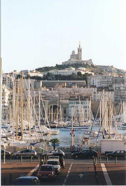 Marseille, Le Vieux Port: vue vers la Basilique Notre-Dame-de-la-Garde (Espérandieu, 19e)